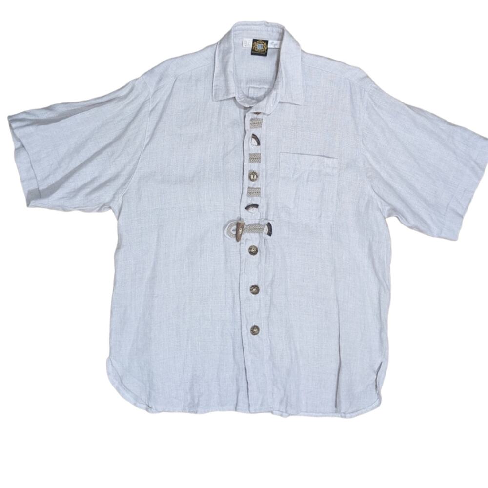 linen‎ chunky wood button down shirt